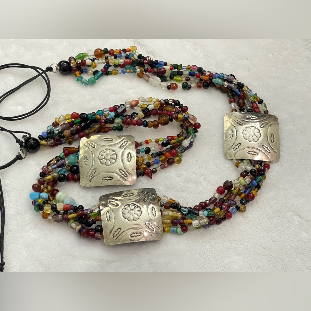 Vintage Silver and glass beaded belt from Morocco